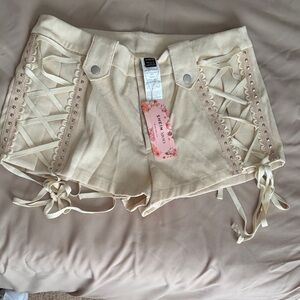 SHEIN High Waist Cream Lace-Up Shorts